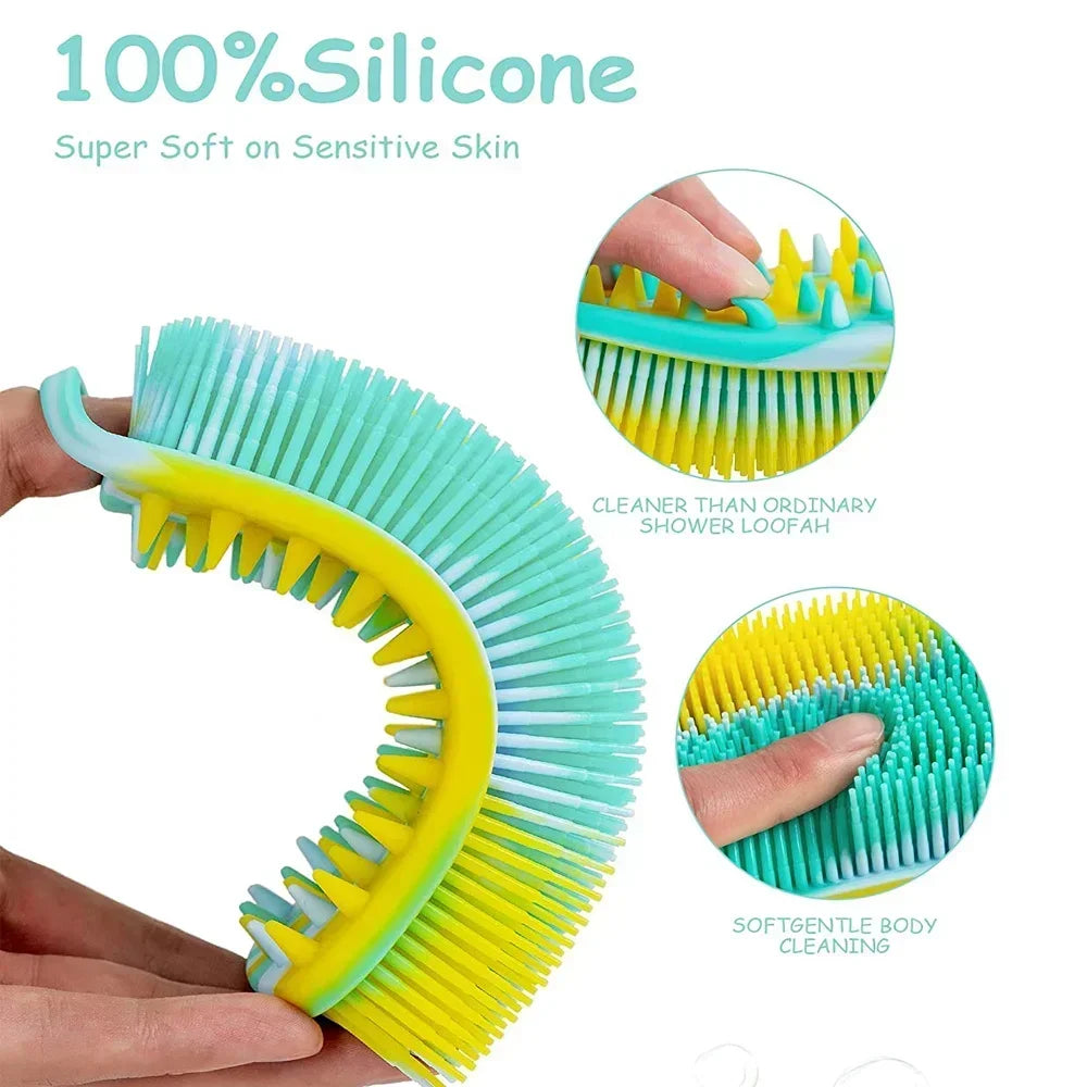 2 in 1 Silicone Shower Brush Scrubber Double-Sided Soft Silicone Scalp Massager Shampoo Body Bath Brushes Foam Skin Clean Tools