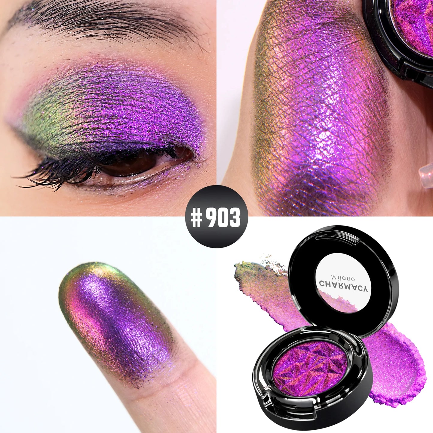 CHARMACY Multichrome Glitter Eyeshadow Set with Primer Long-lasting High Chrome Pigment Eye Shadow Cosmetic Makeup for Women