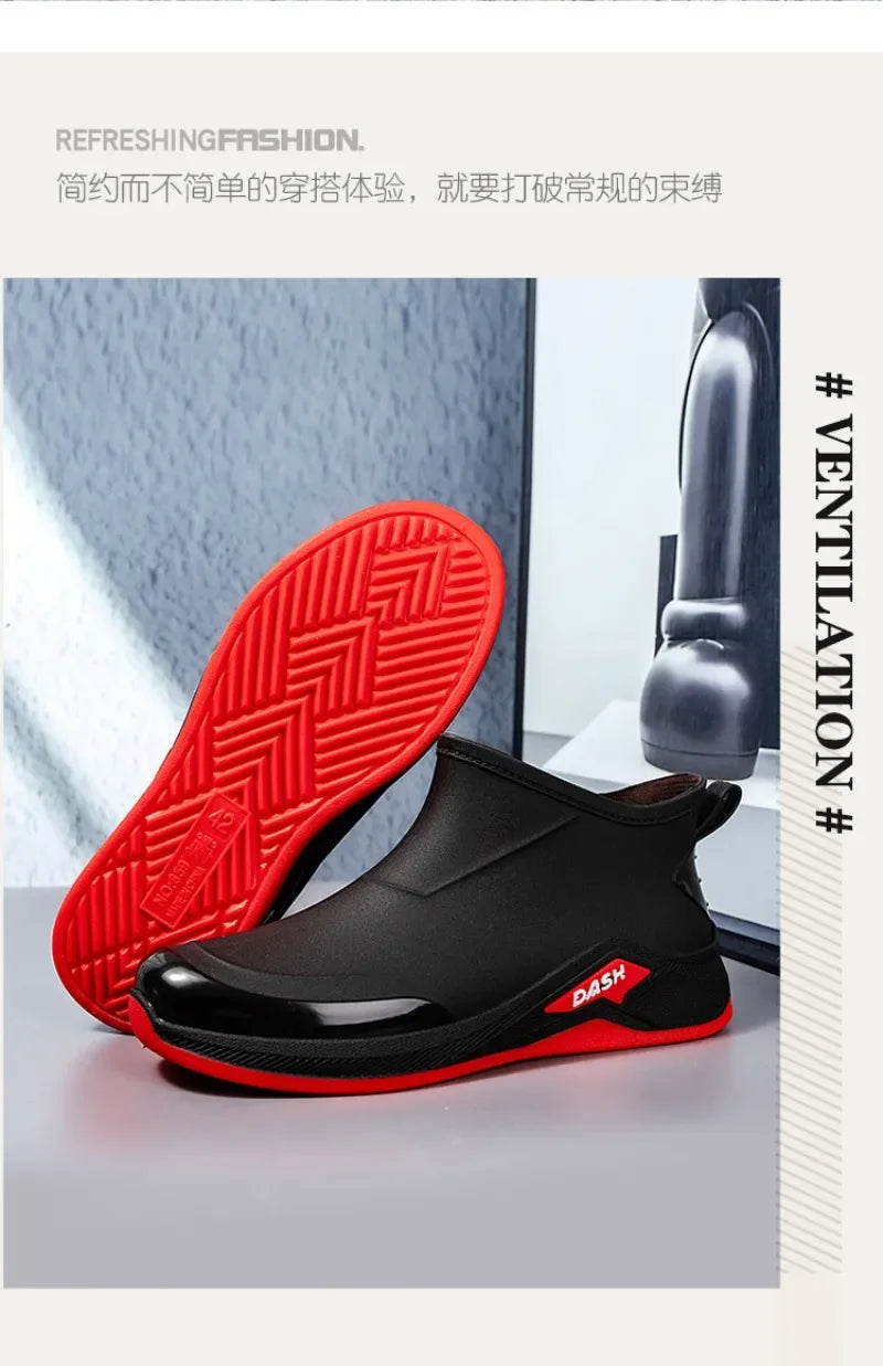 Men's Rain Boots Fashion Rubber Galoshes Outdoor Waterproof Fishing Shoes Non-Slip Rubber Shoes for Men Winter Cotton Rain Shoes