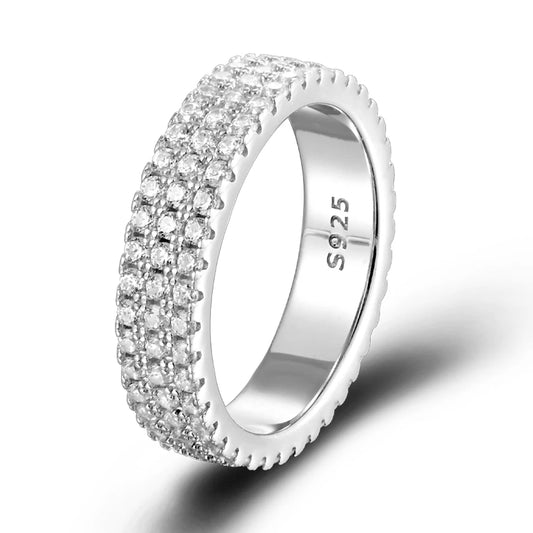URMYLADY Full Moissanite Ring 925 Sterling Sliver Plated 18k Eternity Band Hip Hop Rings for Woman Man Party Sparkling Jewely