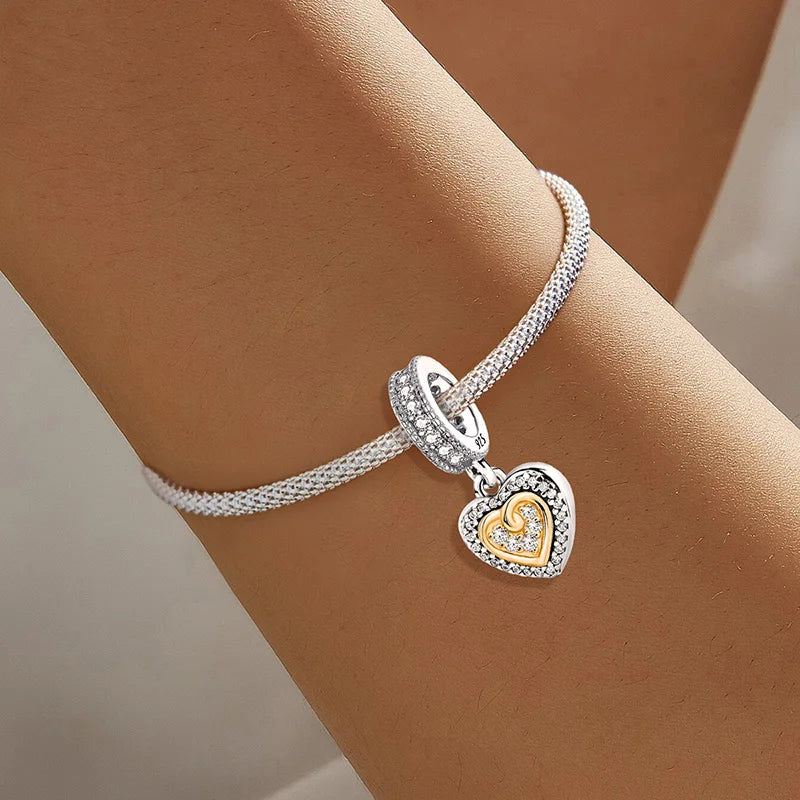 Shecharms 925 Sterling Silver Love Heart Firefly Golden Series Charms Fit DIY Making Bracelet Necklace High Quality Fine Jewelry