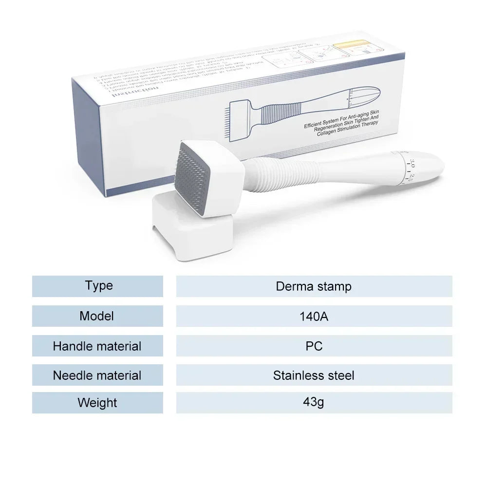 140A Derma Stamp Microneedling 140Pins Face Roller Massager Adjustable Titanium Needle Length 0.25mm For Skincare Beard Hair