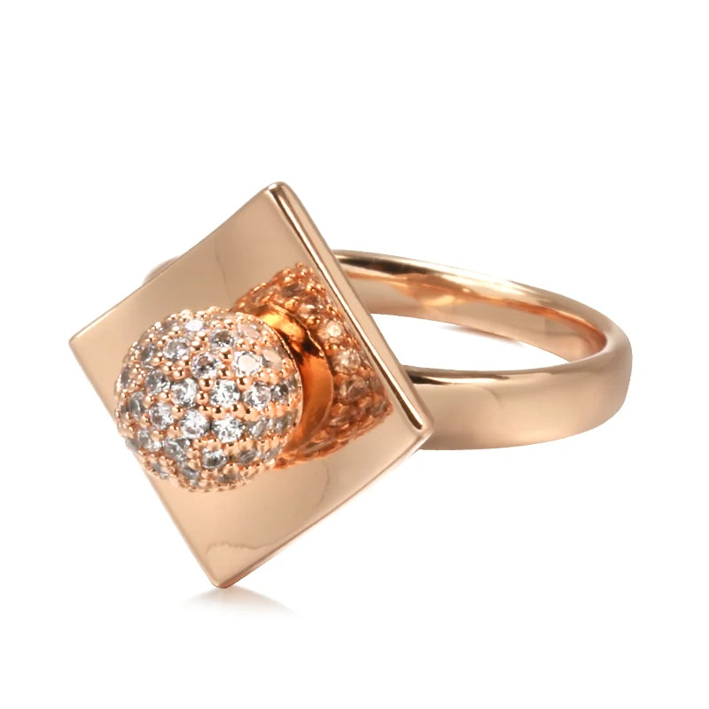 Kinel New 585 Rose Gold Unusual Rings For Women Micro Wax Inlay Spherical Natural Zircon Rings Wedding Trend Wedding Jewelry
