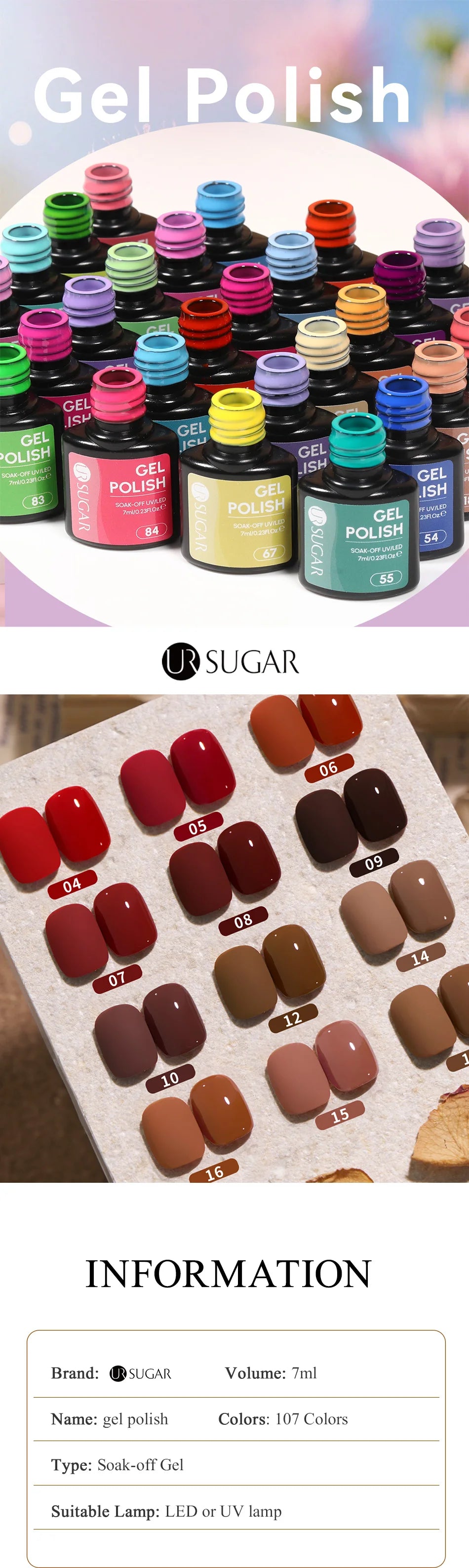 UR SUGAR 7ml Champagne Gold Sequins Gel Nail Polish Bright Sparkling Glitter French Semi Permanent Nail Painting UV Gel