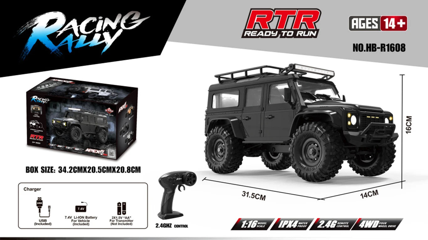 1:16 4WD Rc Car Full Scale Simulation 2.4G Off-Road Remote Control Cars With LED Trucks Race Cars Model Toys For Kids Adult Gift