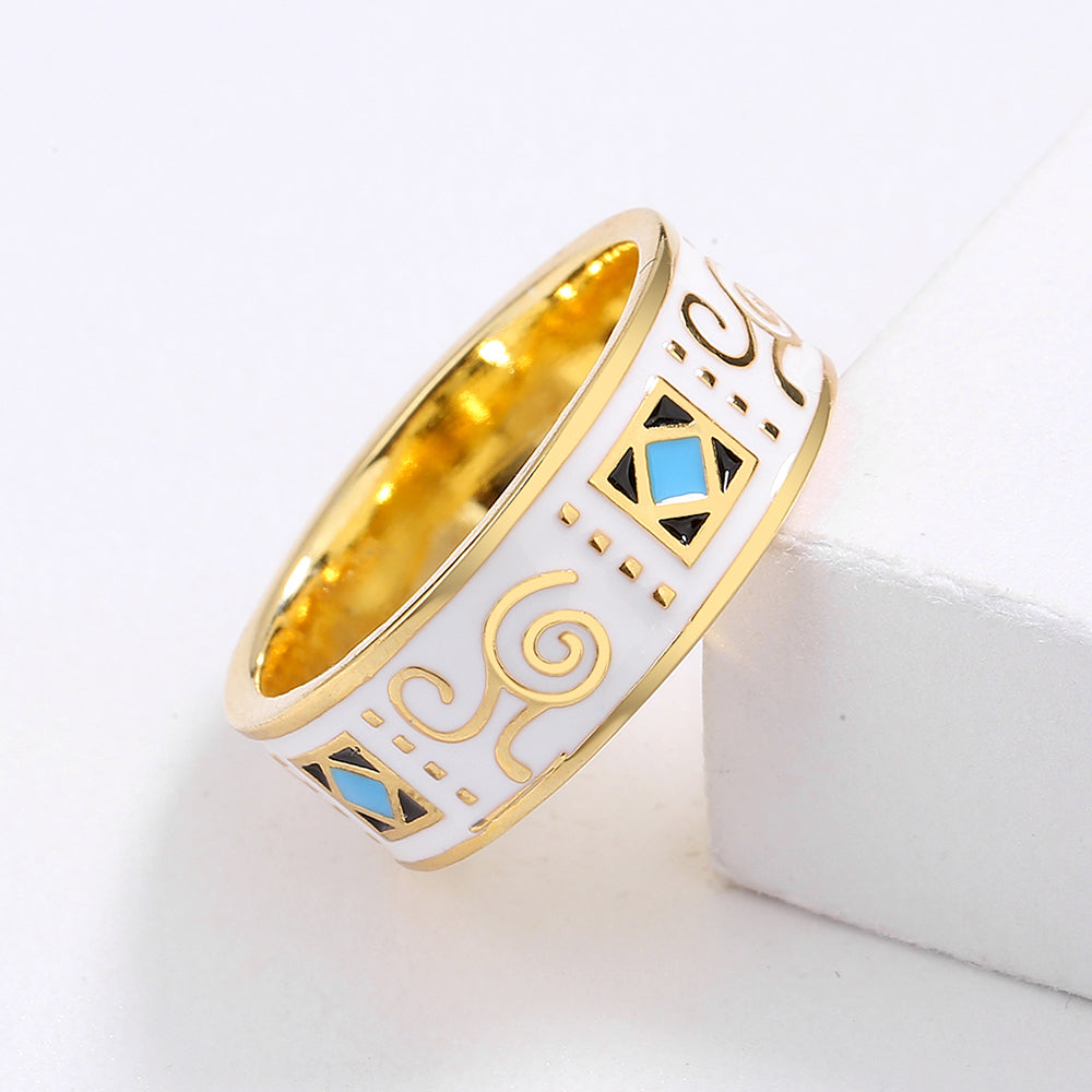 Classic18k Gold Men's Ring Fashion Irregular Pattern White Hand Enamel Jewelry Ring for Women 925 Stamp Hot Sale Wedding Rings