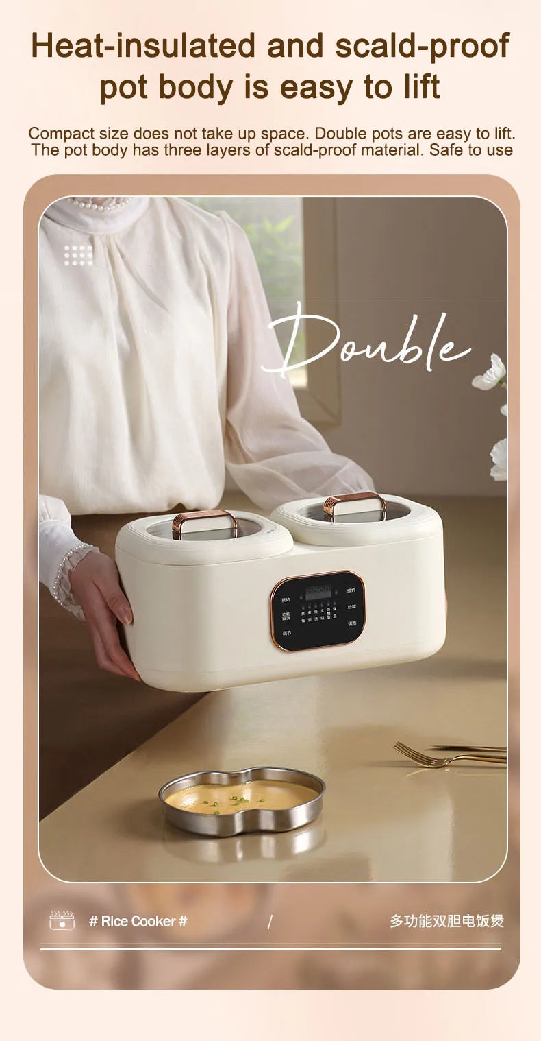 Electric Double-Liner Rice Cooker Heating Lunch Box Food Steamer Non-stick Pan Cooking Hot Pot Soup Stew Skillet Meals Heater