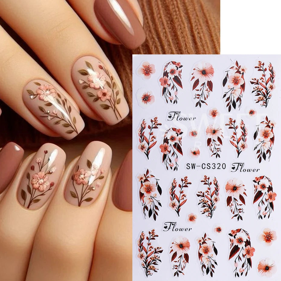 2pcs Autumn Maple Leaf Nail Art Stickers 3D Fallen Leaves Petals Design Self-Adhesive Nail Decals Manicure Decoration Sliders