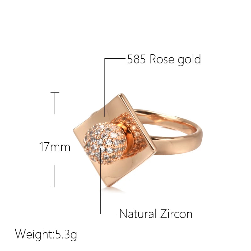 Kinel New 585 Rose Gold Unusual Rings For Women Micro Wax Inlay Spherical Natural Zircon Rings Wedding Trend Wedding Jewelry