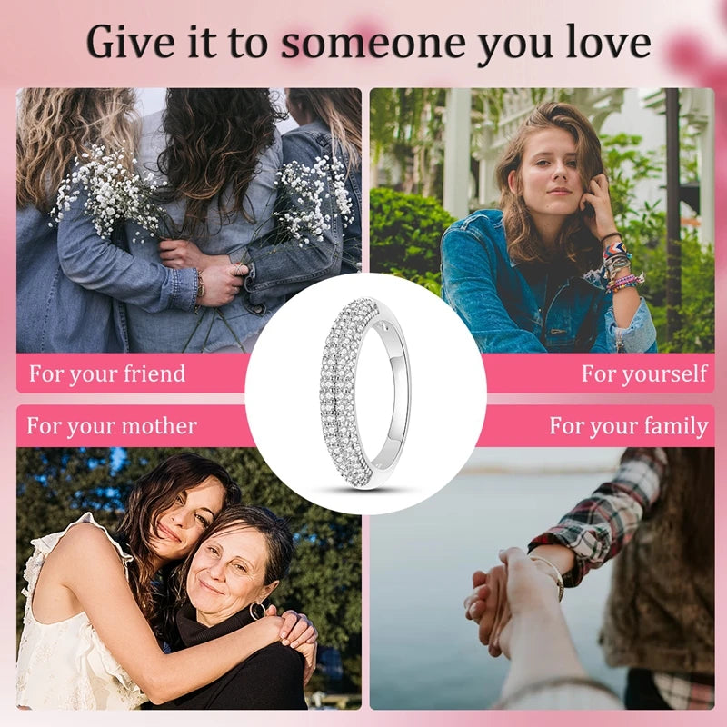 Original 925 Sterling Silver Sparkling Pave Ring For Women Girls Jewelry Birthday Anniversary Gifts