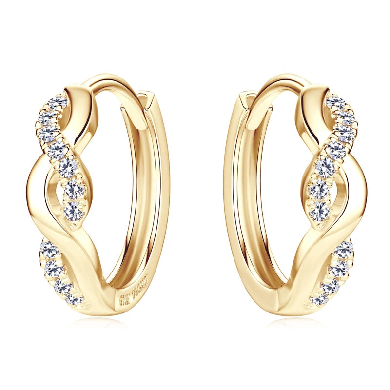 IOGOU Real Gold Moissanite Twisted Hoop Earrings 10k Yellow Gold Wedding Engagement Earrings StudS for Women Certified Jewelry