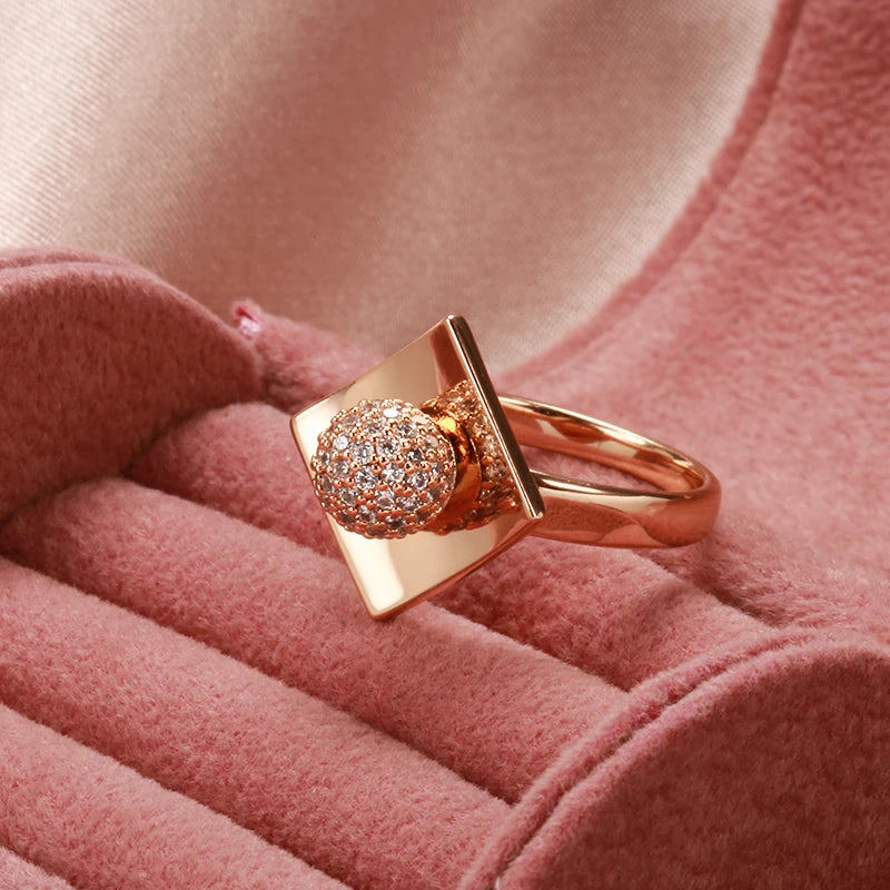 Kinel New 585 Rose Gold Unusual Rings For Women Micro Wax Inlay Spherical Natural Zircon Rings Wedding Trend Wedding Jewelry