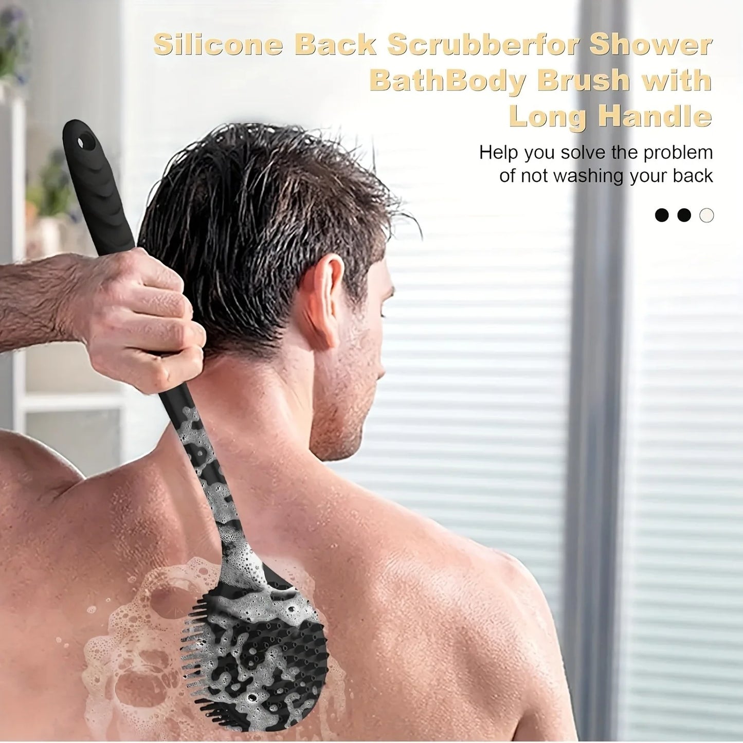 Silicone Back Scrubber Brush for Shower  Long Handle Body Deep Cleansing and Exfoliating Massage Double-Sided Soft Bristles