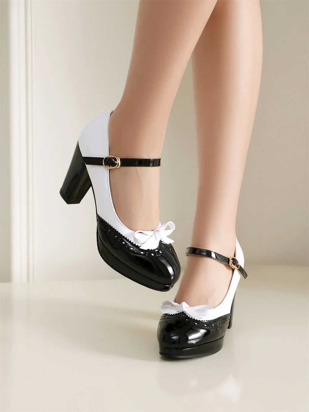 Women Shoes Sweet Candy Color Patent Leather Mary Jane Chunky Heel Ankle Strap Pumps Party Cosplay Uniform Paty Wedding Dress
