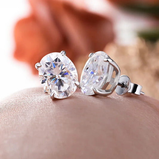Certified 1-4CT Oval Moissanite Stud Earrings for Women 925 Sterling Silver Sparkling Gems Lab Diamond Ear Studs Wedding Jewelry