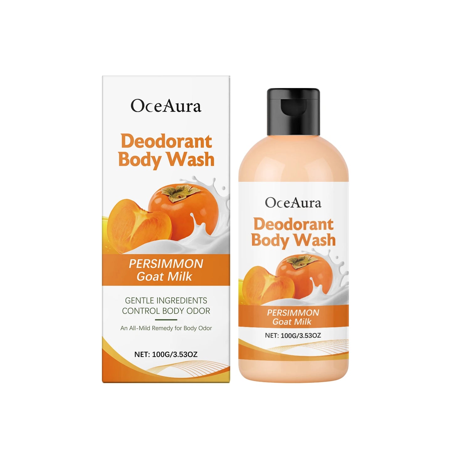 OceAura Persimmon Soap Bar for Body Odor Control Deodorant Professional Skin Cleaning Goat Milk Body Wash Persimmon Shower Gel