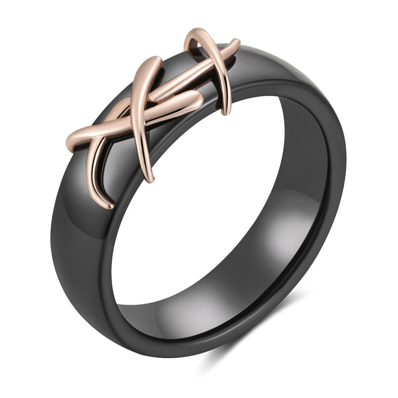 Kinel Fashion 585 Rose Gold Color Black Ceramics Ring For Women Creative Branches Accessories High Quality Daily Fine Jewelry
