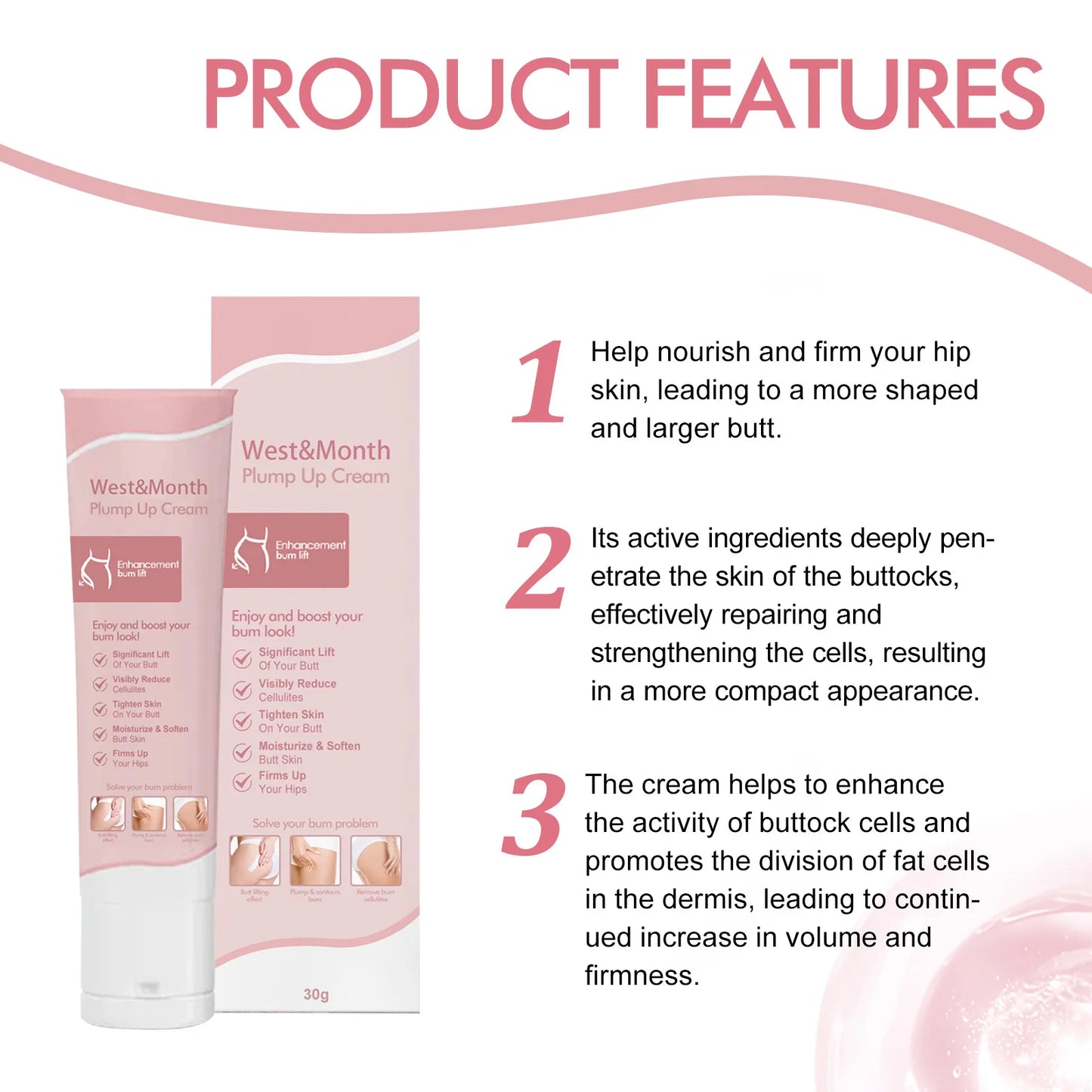 Butt Enhancement Cream Buttock Growth Enlargement Shaping Sexy Big Ass Prevent Fuller Sagging Nourishing Lift Hip Plump up Cream
