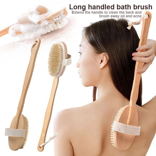 Household Wooden Long Handled Bristle Brush, Back Scrubbing Product, Skin Exfoliating Detachable Handheld Soft Bristle Brush