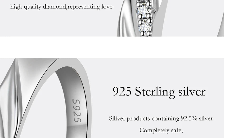 PERFANY  S925 Pure Silver Moissanite Ring for Women Men Classic Couple Ring Wedding Jewelry Christmas Gift