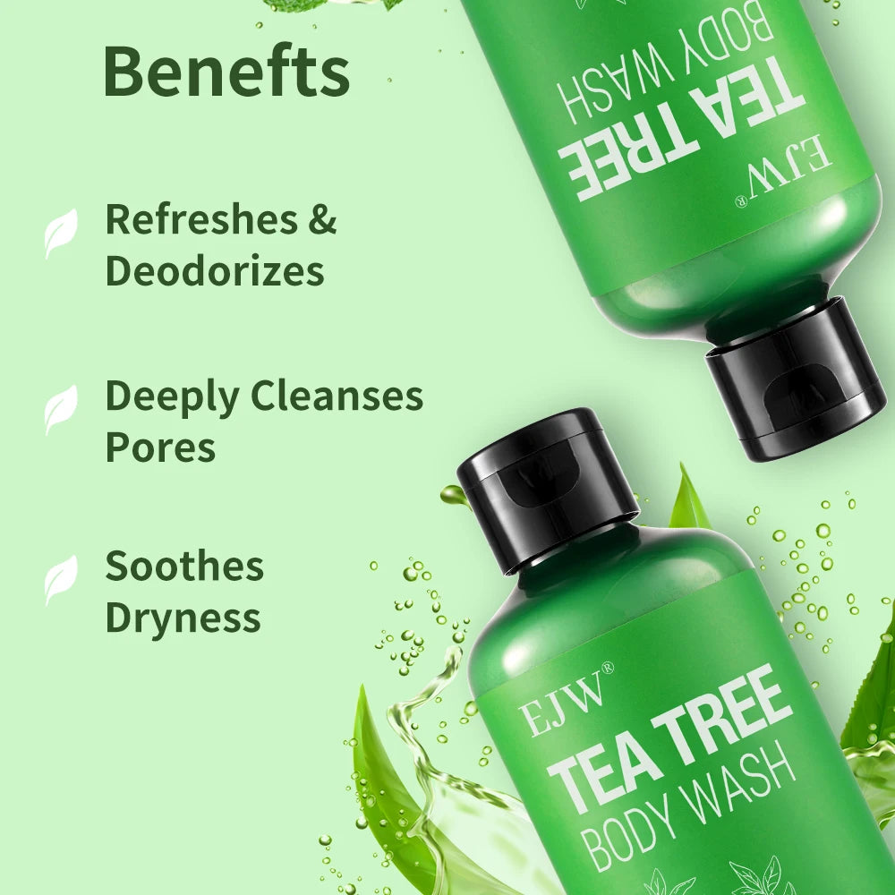 EJW Tea Tree Body Wash Odor-Control Shower Gel Back Acne Removal Long Lasting Moisturizing Skin Barrier Balancing Body Cleanser.