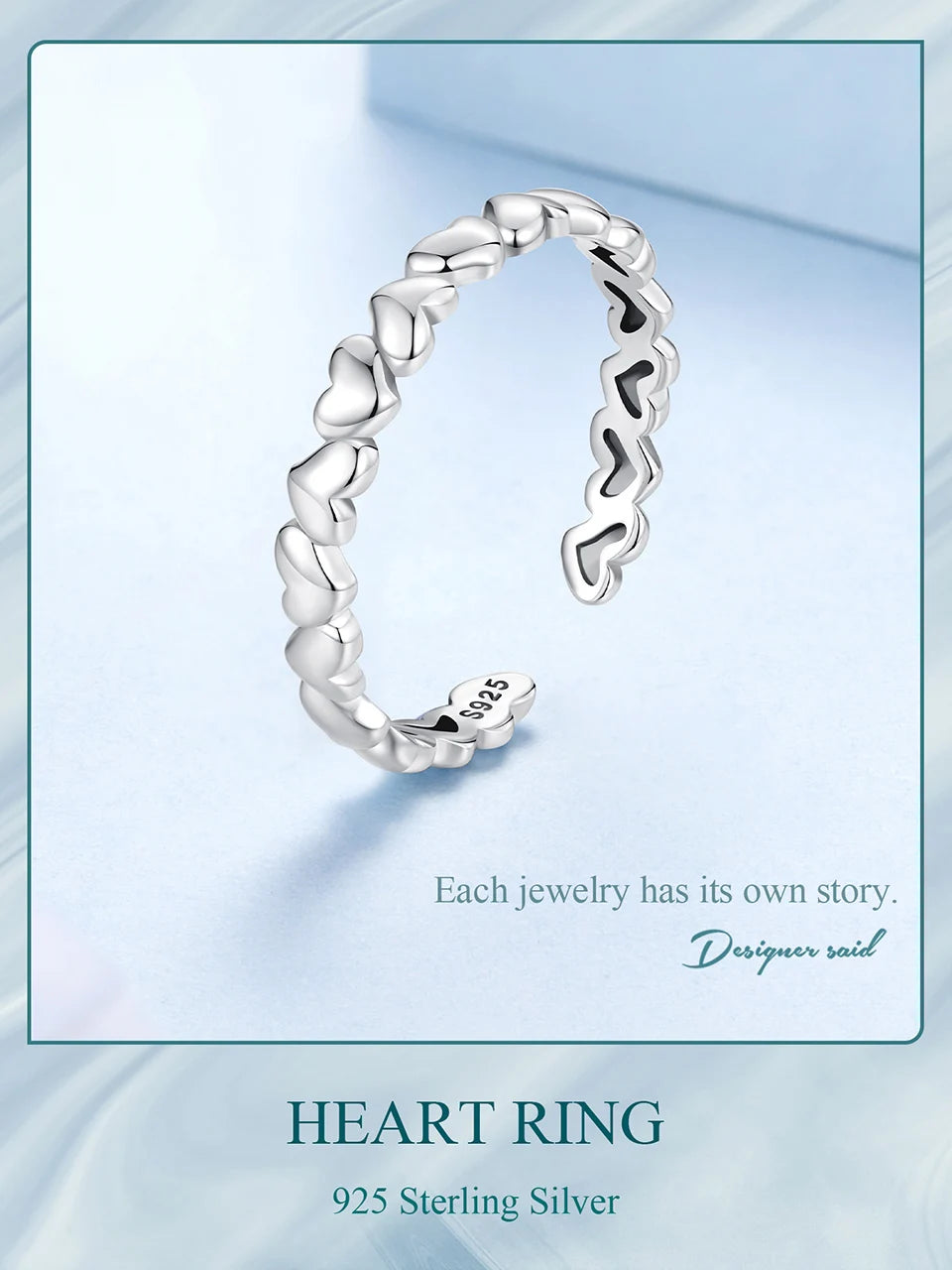 BAMOER Solid 925 Sterling Silver Heart Stackable Rings for Women, Love Valentines Statement Band Ring BSR655-E