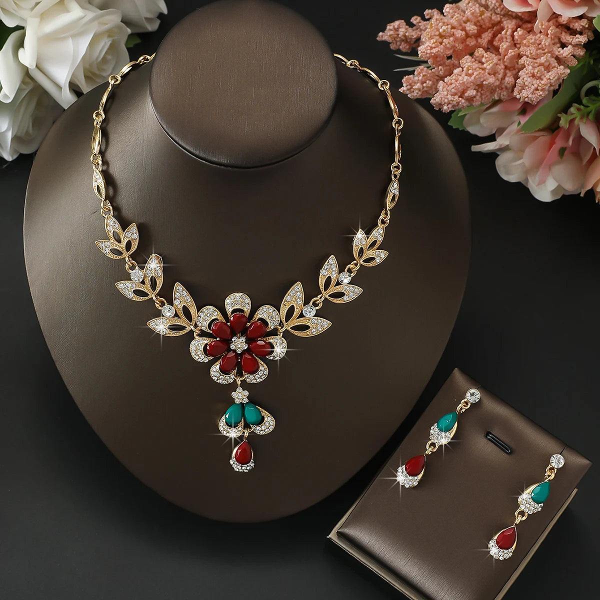 Luxury Color Matching Unique Necklace Earring Set Date Party Banquet Bridal Wedding Dress High End Jewelry