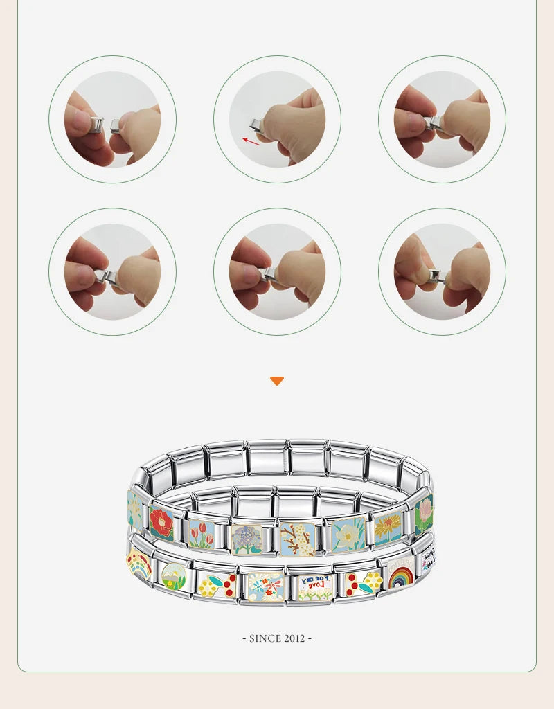 Hapiship 2025 Wholesale Romantic Flower Italian Charm Fit 9mm Stainless Steel Bracelet Drop Shipping Women Jewelry DJ1472