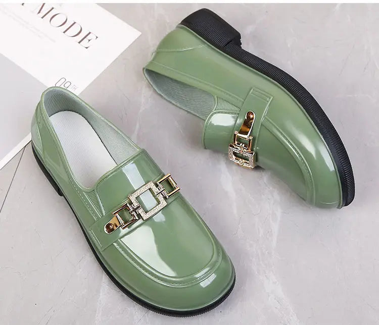 Rain Boots Women Diamond Chain Waterproof Water Shoes Top Quality Women's Rubber Shoes Oil-resistant Non-slip Kitchen Galoshes