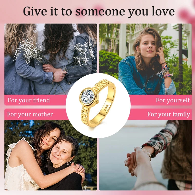 Original 925 Sterling Silver Sparkling Gold Plated Star Firefly Moon Ring For Women Girls Jewelry Birthday Anniversary Gifts