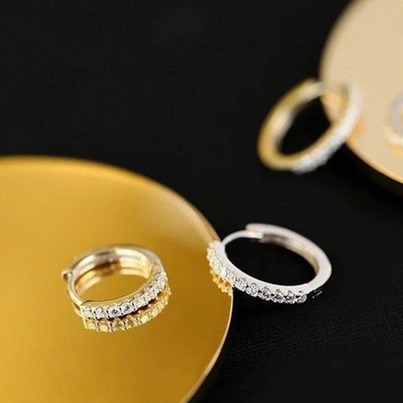 Real 925 Sterling Silver Zircon Round Hoop Earrings For Women Classic Fine Jewelry Light Luxury Geometric Accessories