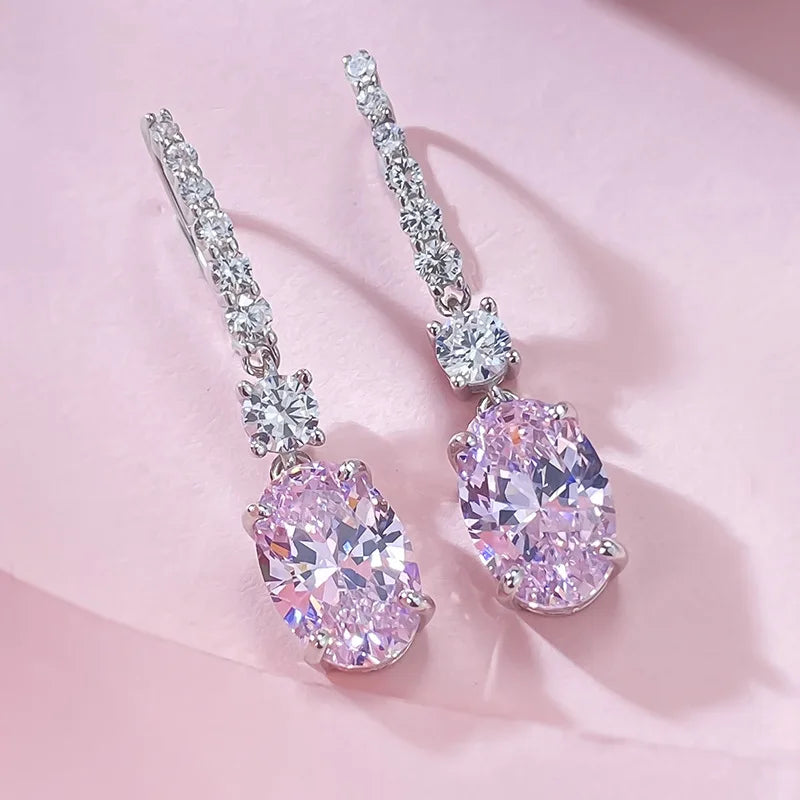 S925 Silver High Carbon Diamond Super Shiny Yellow Diamond Earrings 8 * 12 European and American Large Oval Earrings for Women