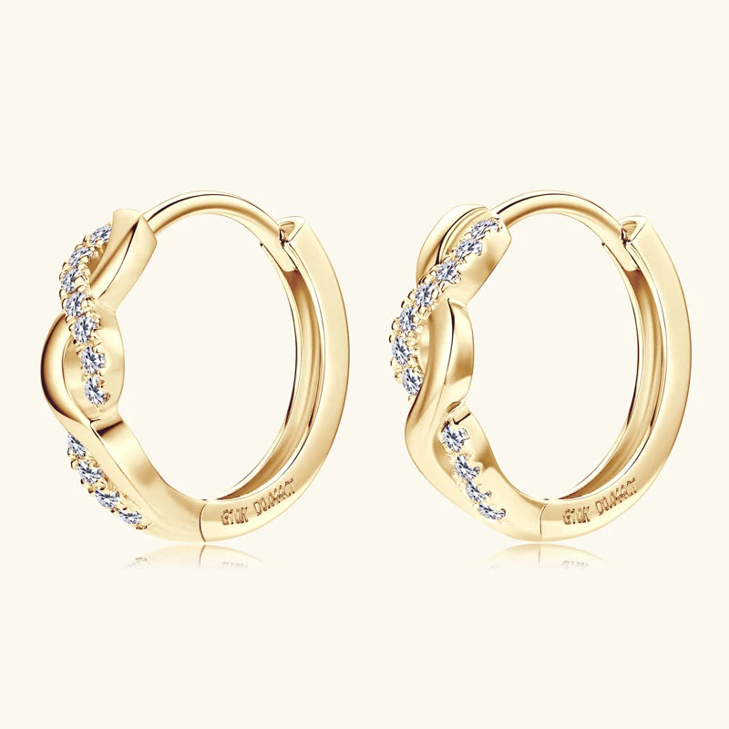 IOGOU Real Gold Moissanite Twisted Hoop Earrings 10k Yellow Gold Wedding Engagement Earrings StudS for Women Certified Jewelry