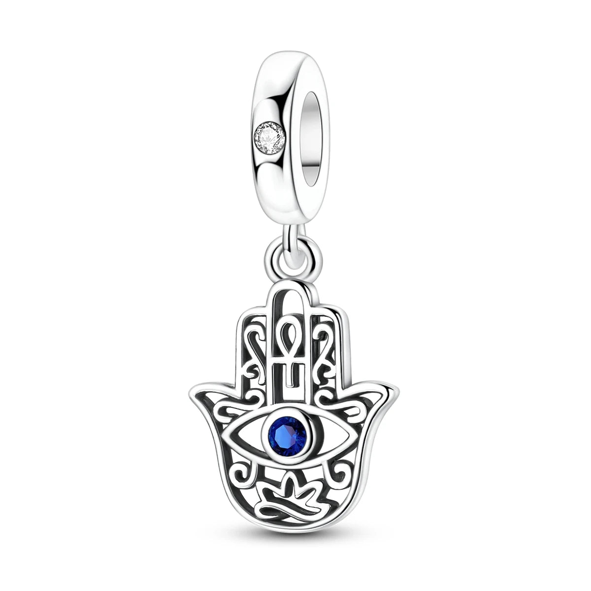 925 Sterling Silver Hamsa Hand Evil Eye Charms Blue Clear CZ Filigree Ankh Dangle Beads Fit Bracelets Women Jewelry Gift