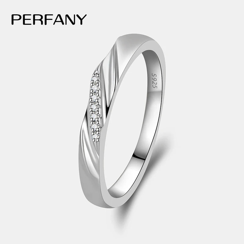 PERFANY  S925 Pure Silver Moissanite Ring for Women Men Classic Couple Ring Wedding Jewelry Christmas Gift