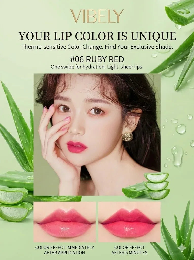 VIBELY Aloe Vera Moisturizing Lip Balm Thermochromic Jelly Lipstick Long Lasting Hydrating Lip Care Tint for Daily Use