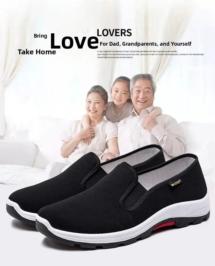 New Beijing Cloth Shoes Men's Casual Slip-On Work Shoes Breathable Soft Bottom Canvas Shoes round Toe Rubber Outsole