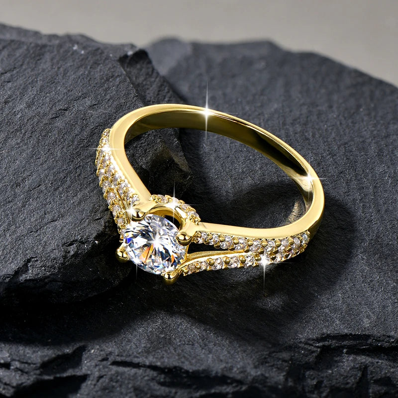 Rrjzz 14K Gold Plated 0.7CT Round Cut Cubic Zirconia Promise Eternity Engagement Weddng Ring for Women Bridal Ring Jewelry Gift
