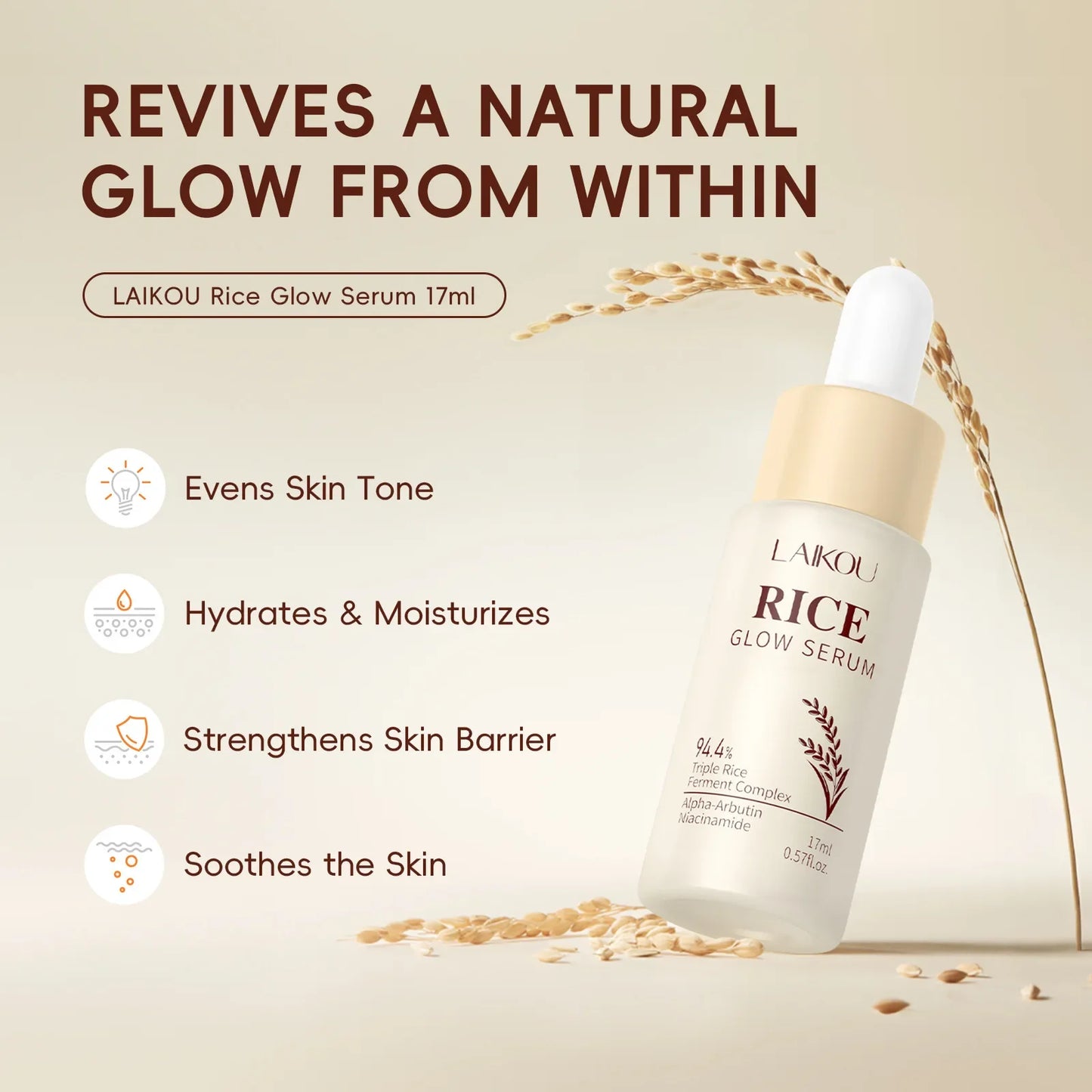 Rice Glow Facial Essence 17ml Hydrating Moisturizer Nourishes Brightens Skin Tone Natural Extract Serum Sensitive Skin