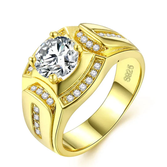 Gold Color Wedding Male Rings for Men Jewelry Crystal Ring Cubic Zirconia party Anillos Jewellery Sale New Year Gifts size 6-12