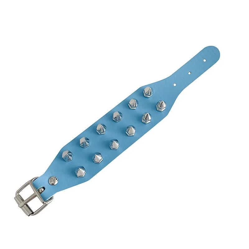Gothic PU Leather Bracelet Two Row Cuspidal Spikes Rivet Stud Wide Cuff Punk Gothic Rock Unisex Wristbands Men Jewelry Gifts