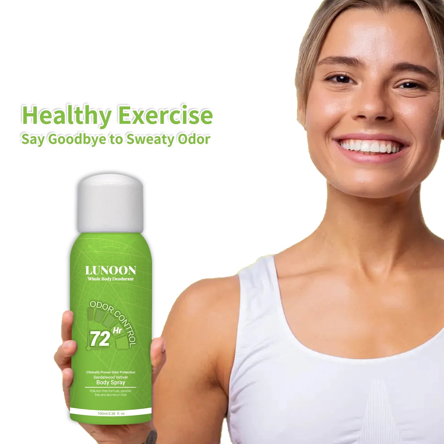 LUNOON Whole Body Deodorant Spray 100ml Underarm Foot Odor Eliminator Long Lasting Freshness Men Women Travel Essential