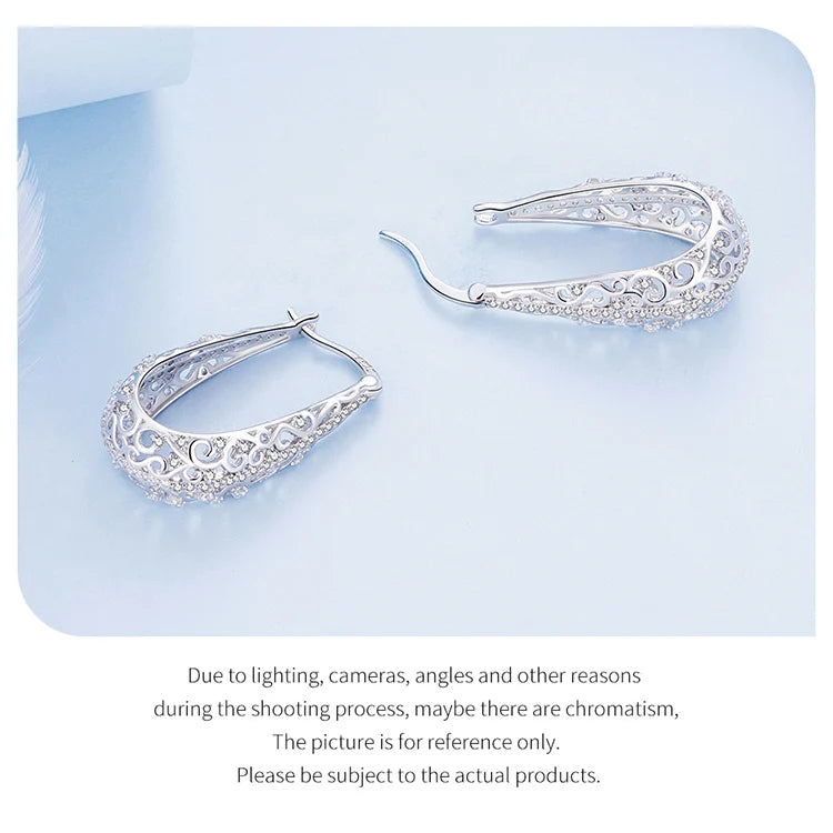 Bamoer 925 Sterling Silver Decorative Vine Hollow Pattern Hoop Earrings Waterdrop Shape Ear Buckles for Women Luxury Jewelry