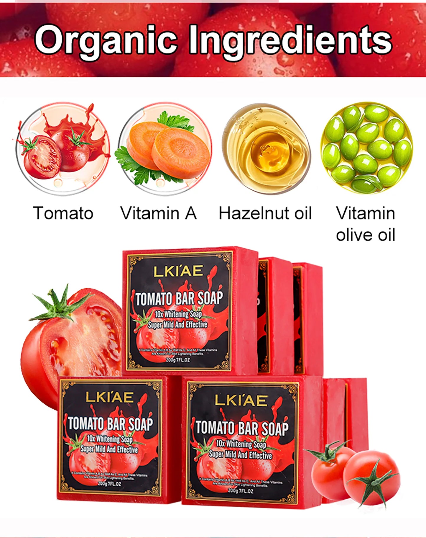 LKIAE Ultra Lightening Tomato Soap Bar, Anti Dark, Black Spots, Acne, Even Skin Tone, Vegan Bath Soap For All Skin Type, 200g