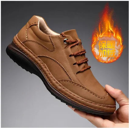Classic Mens Leather Casual Shoes Soft Sole Lace-up Luxury Brand Lightweight Mountaineering Shoes Male Outdoor Sneakers Hombre