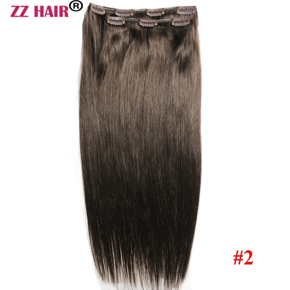 ZZHAIR 100% Human Remy Hair Extensions 2pcs Set 16"-28" 100g-200g  Clips-in Two Pieces Natural Straight 1x20cm 1x15cm