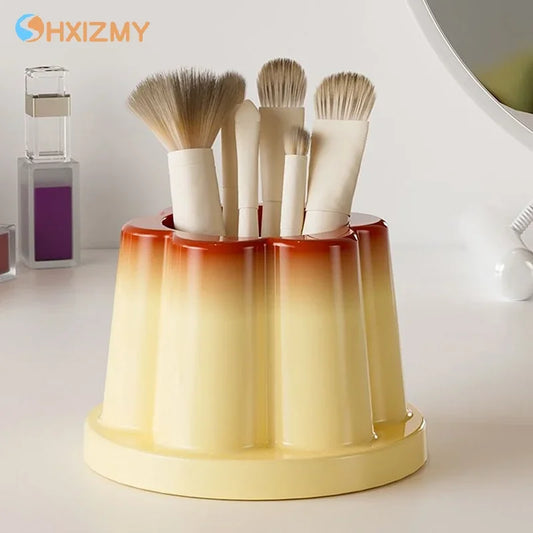Cute Multifunctional Caramel Pudding Jelly Lotus Makeup Brush Storage Bucket Large Capacity Desktop Ornament Creative Pen Holder