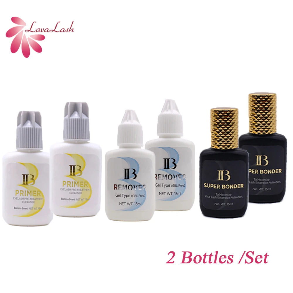 2bottles/set IB Eyelash Extension Glue Primer Premium Gel Remover Professinal Clear Eyelashes Super Bonder Adhesive Hardener