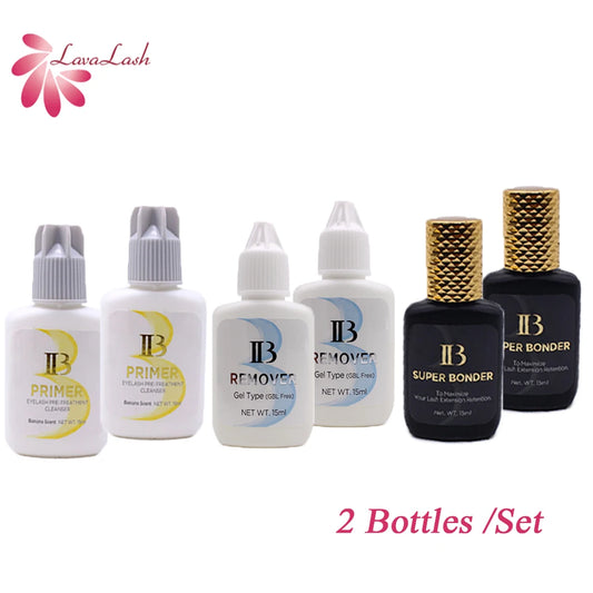 2bottles/set IB Eyelash Extension Glue Primer Premium Gel Remover Professinal Clear Eyelashes Super Bonder Adhesive Hardener