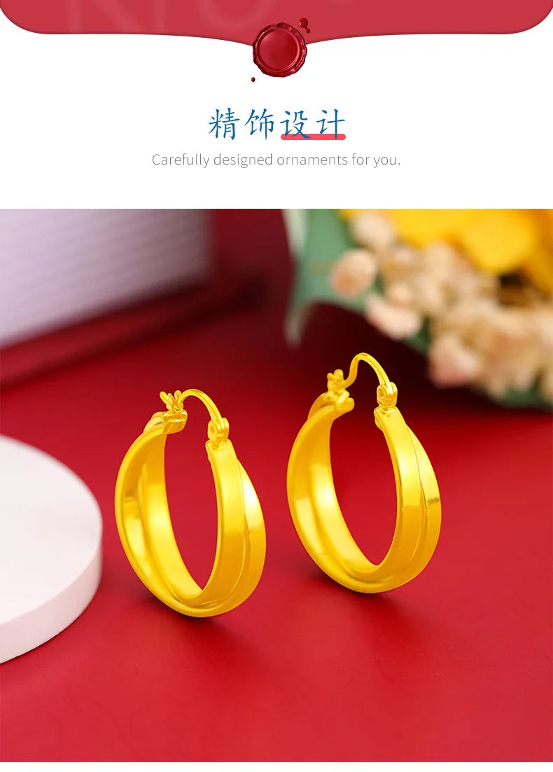 Stylish Double Hoop Earrings Women's 24K Gold AU999 - Minimalist double hoops, trendy, women's 24K gold style